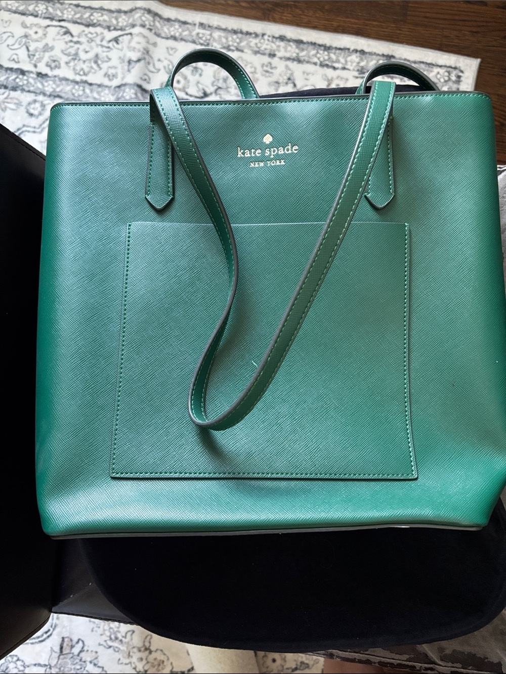 kate spade emerald green saffiano leather pocket tote